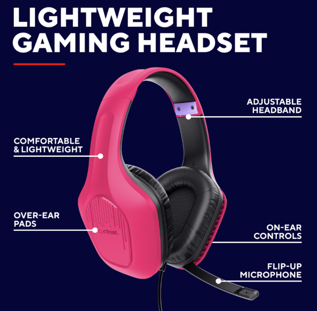 Trust | GXT 415P Zirox Wired Gaming Headset | Pink